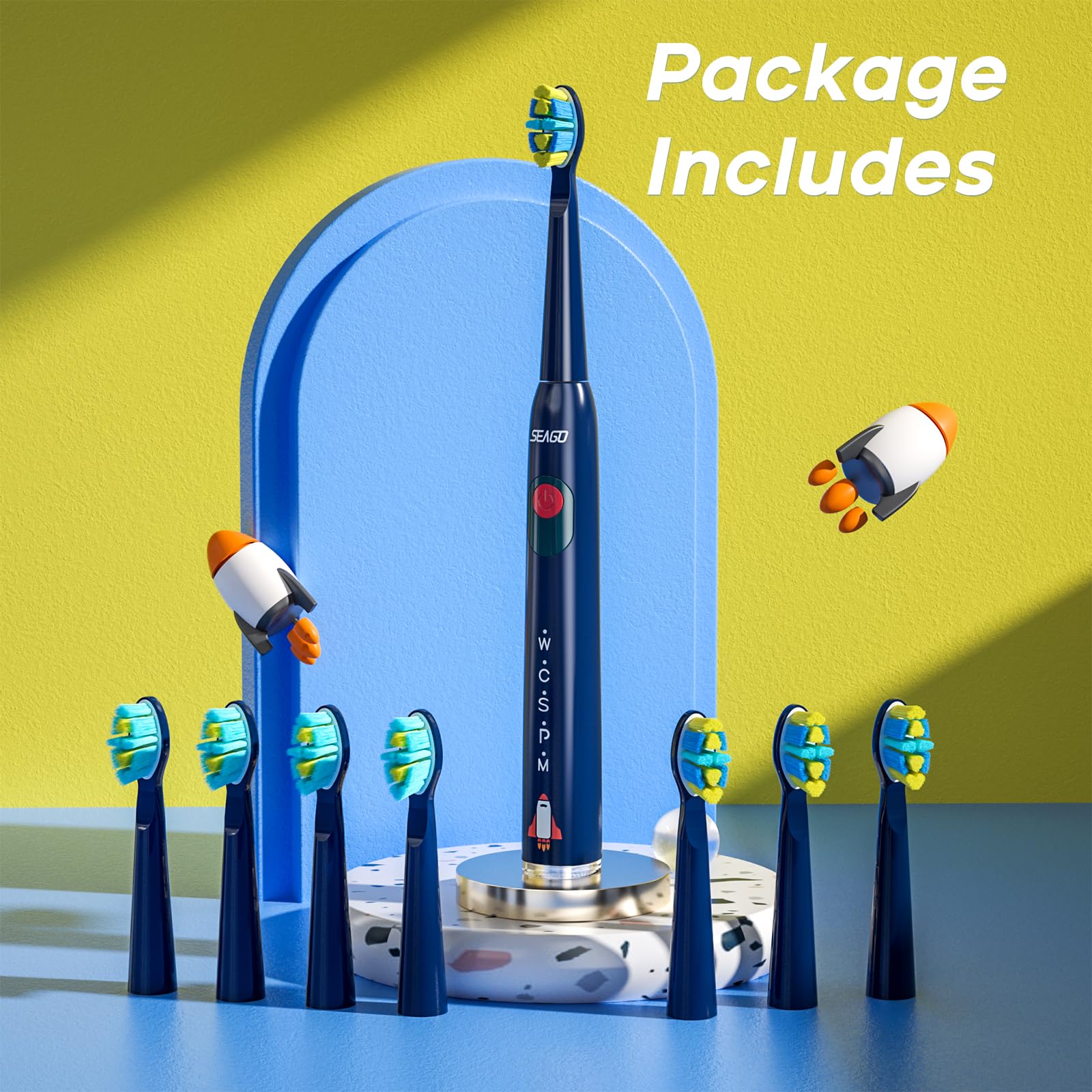 SEAGO Kids toothbrush Navy in packaging