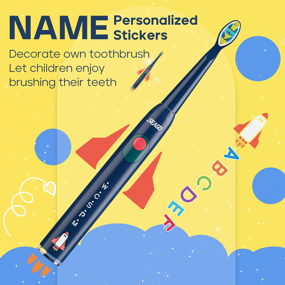 Side view of SEAGO Kids Electric Toothbrush Navy