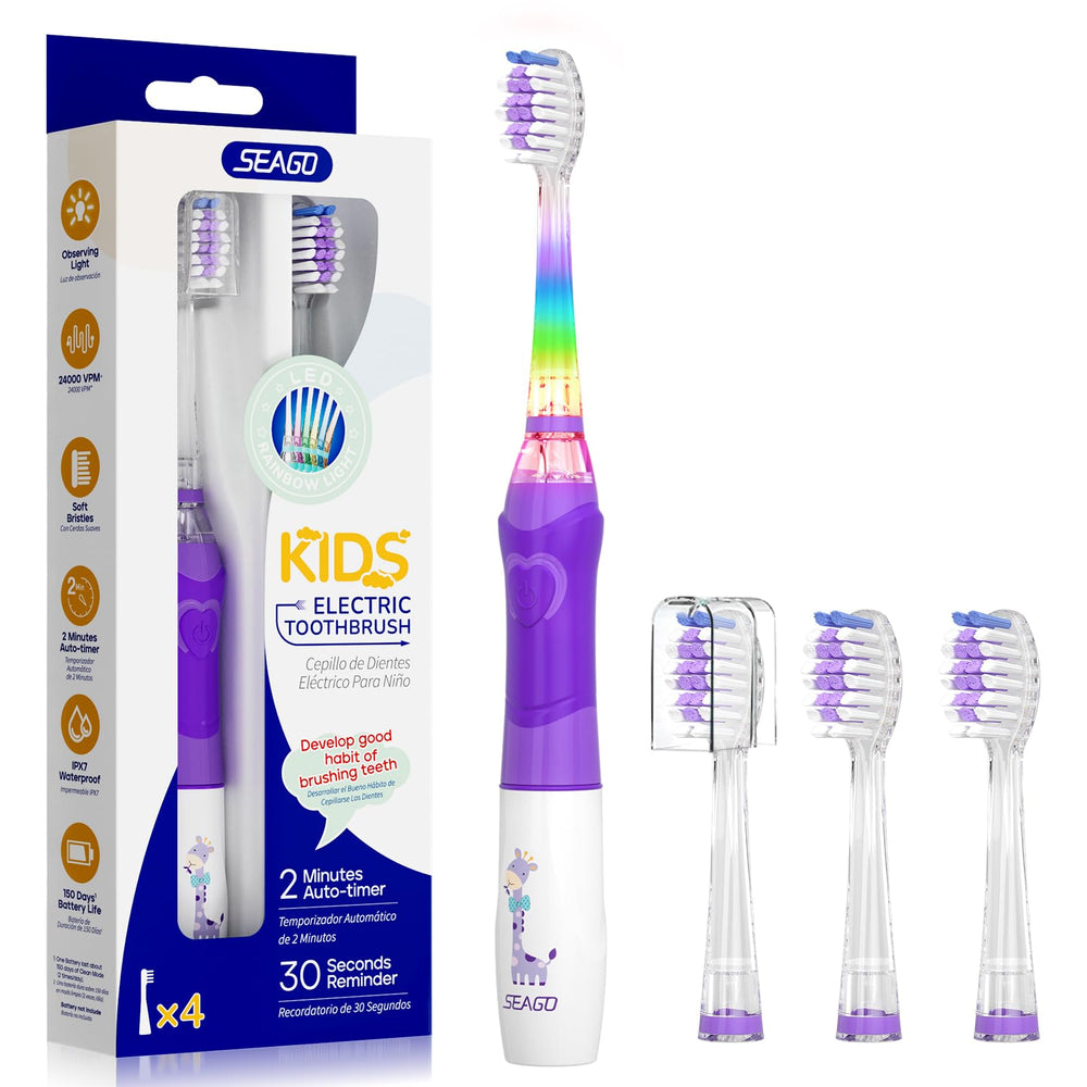 SEAGO SG-977 Kids Electric Toothbrush in Purple with rainbow LED light