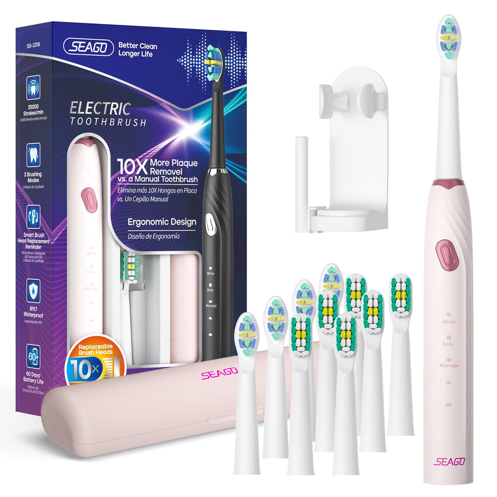 Front view of SEAGO SG-2316 pink electric toothbrush