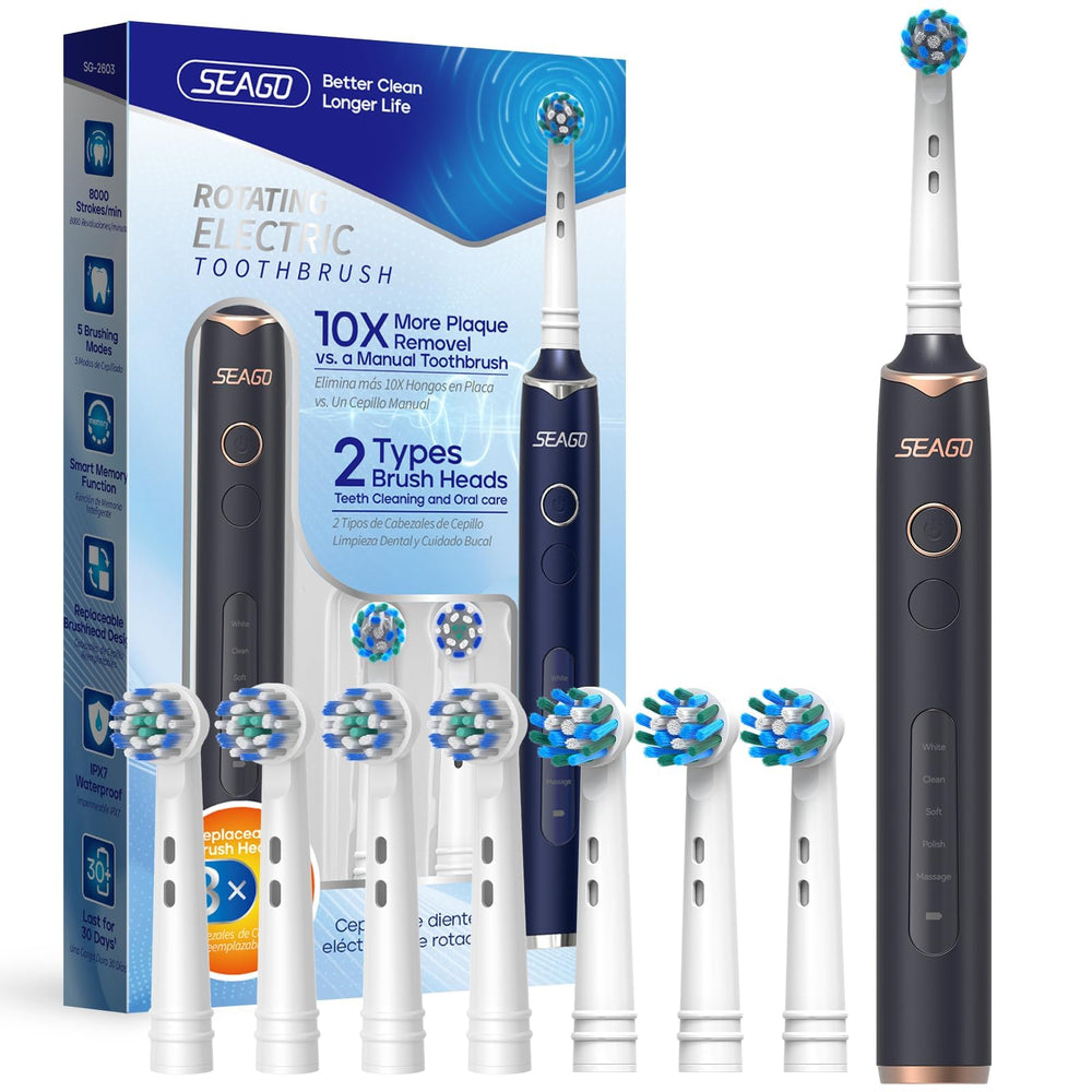 SEAGO SG-2603 Black rotating electric toothbrush front view