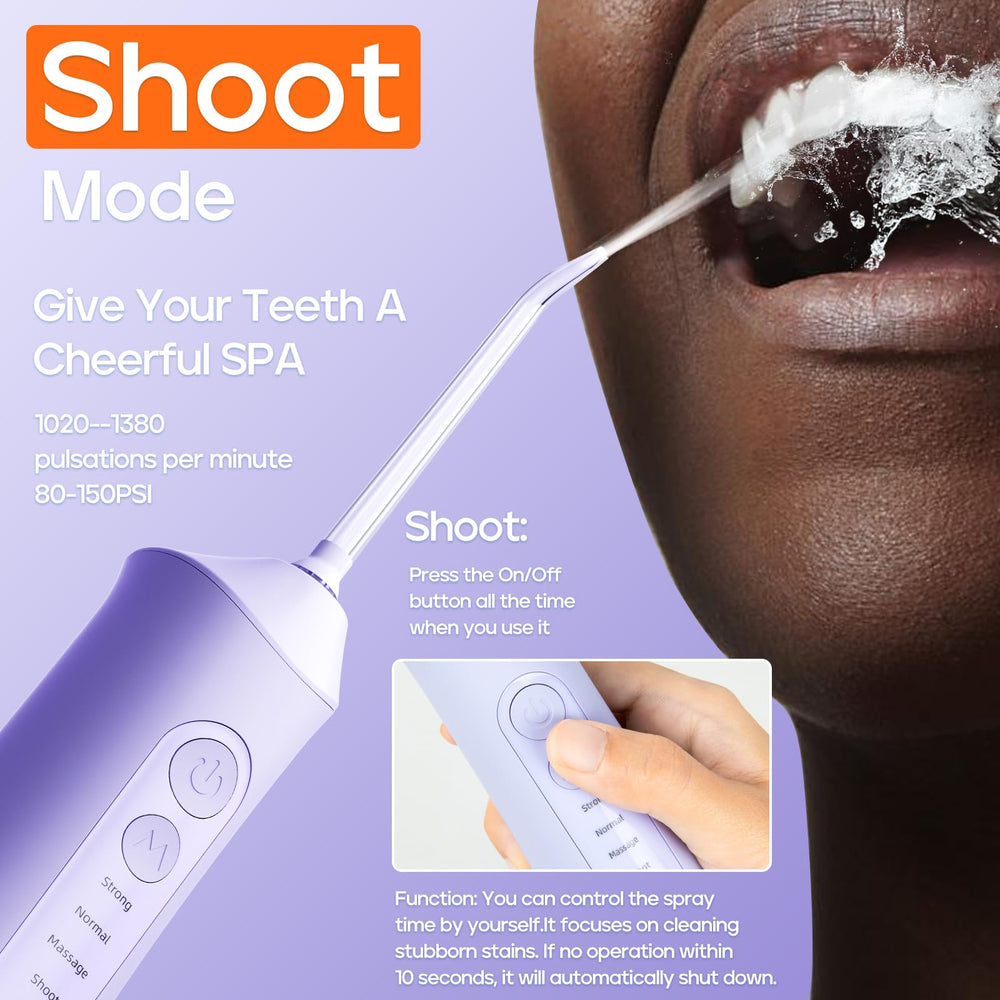 Side view of SEAGO SG8019 Purple cordless water flosser with 300ml tank