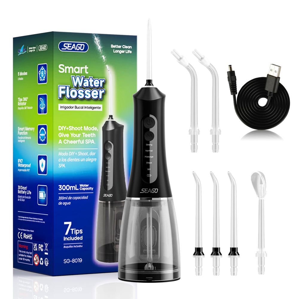 SEAGO SG8019 Black cordless water flosser front view