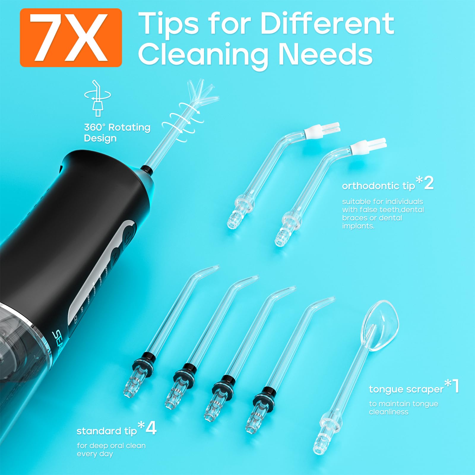 SEAGO SG8019 Black cordless water flosser side view
