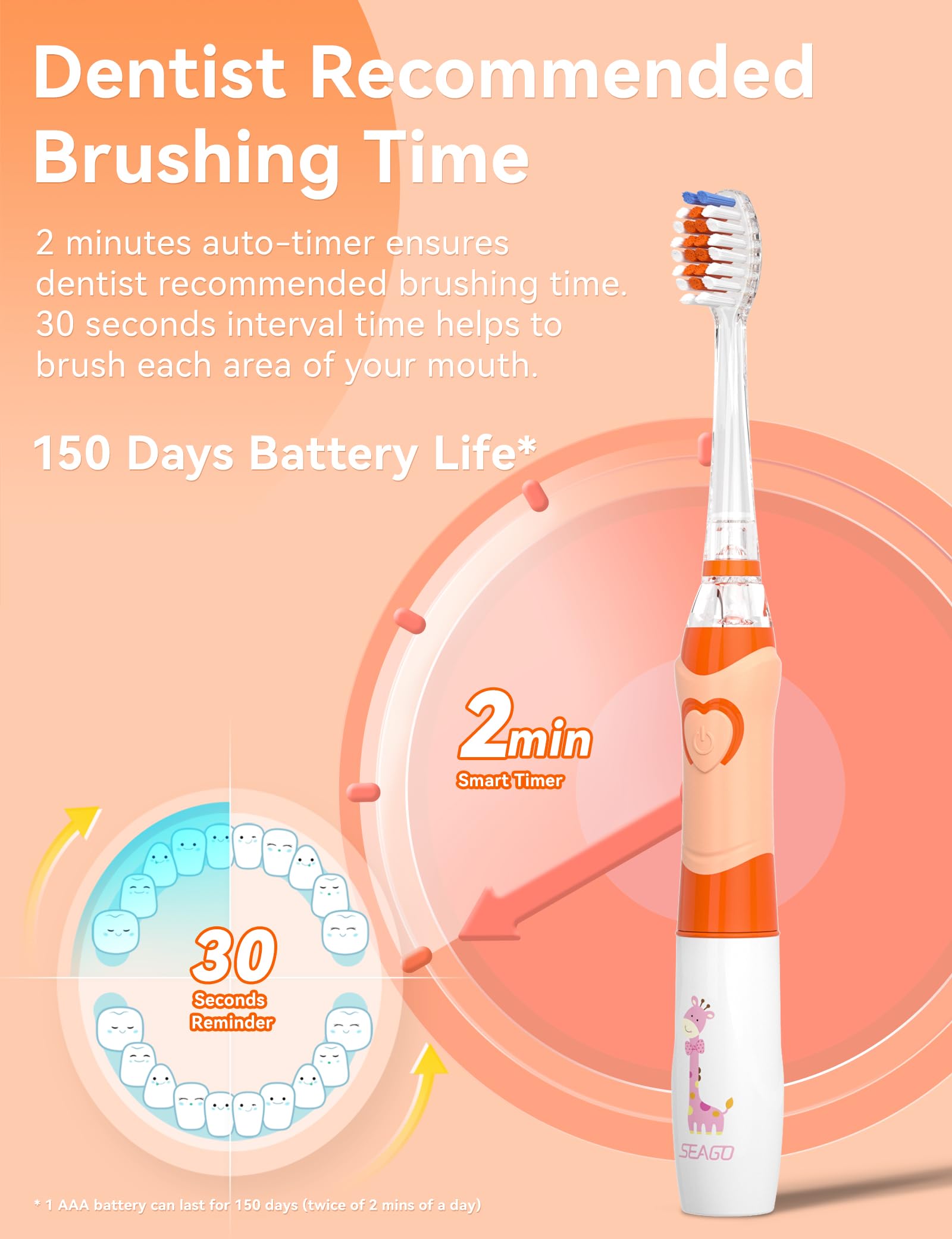 Four replacement heads for SEAGO SG-977 orange toothbrush