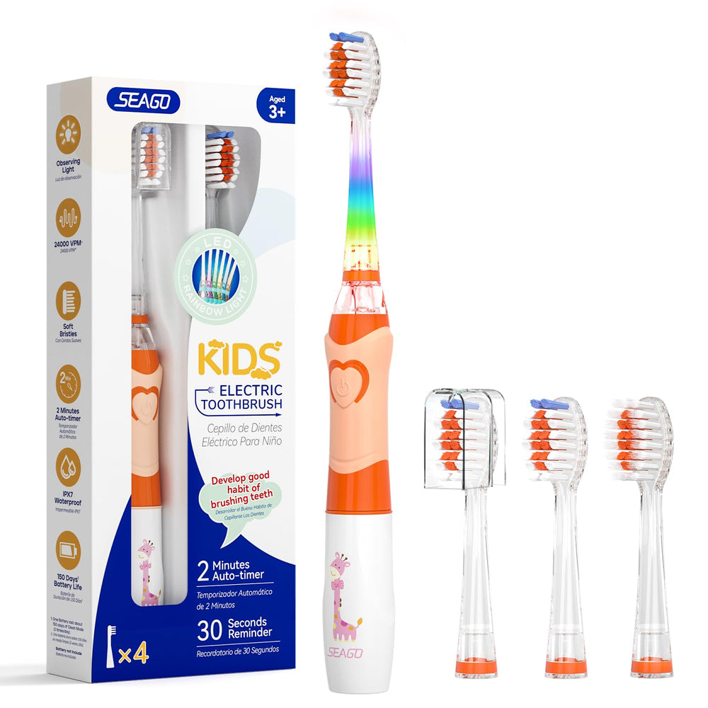 Front view of SEAGO SG-977 kids electric toothbrush in orange