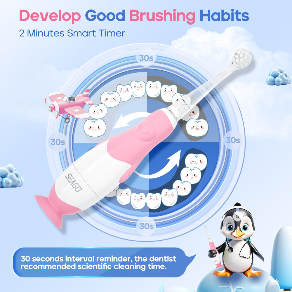 Soft LED indicator light on the toothbrush handle