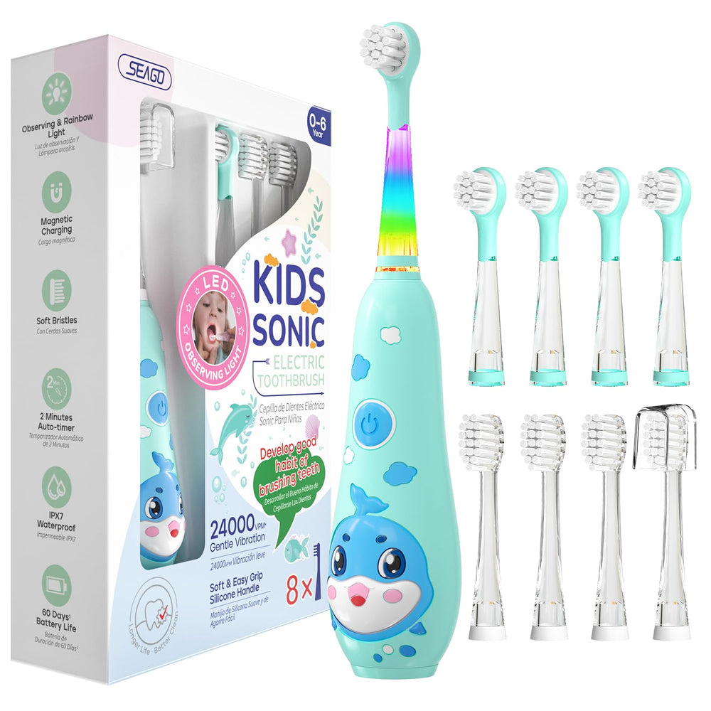 SEAGO kids electric toothbrush blue with LED charging indicator