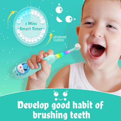 Rechargeable toddler toothbrush showing magnetic charging base