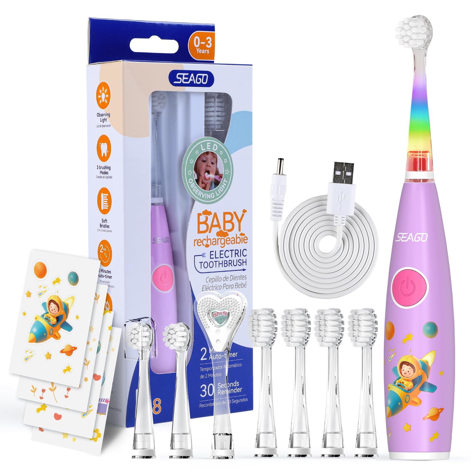 SEAGO Kids Electric Toothbrush Pink - front view