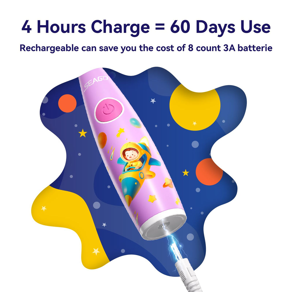 USB charger included for SEAGO pink toothbrush