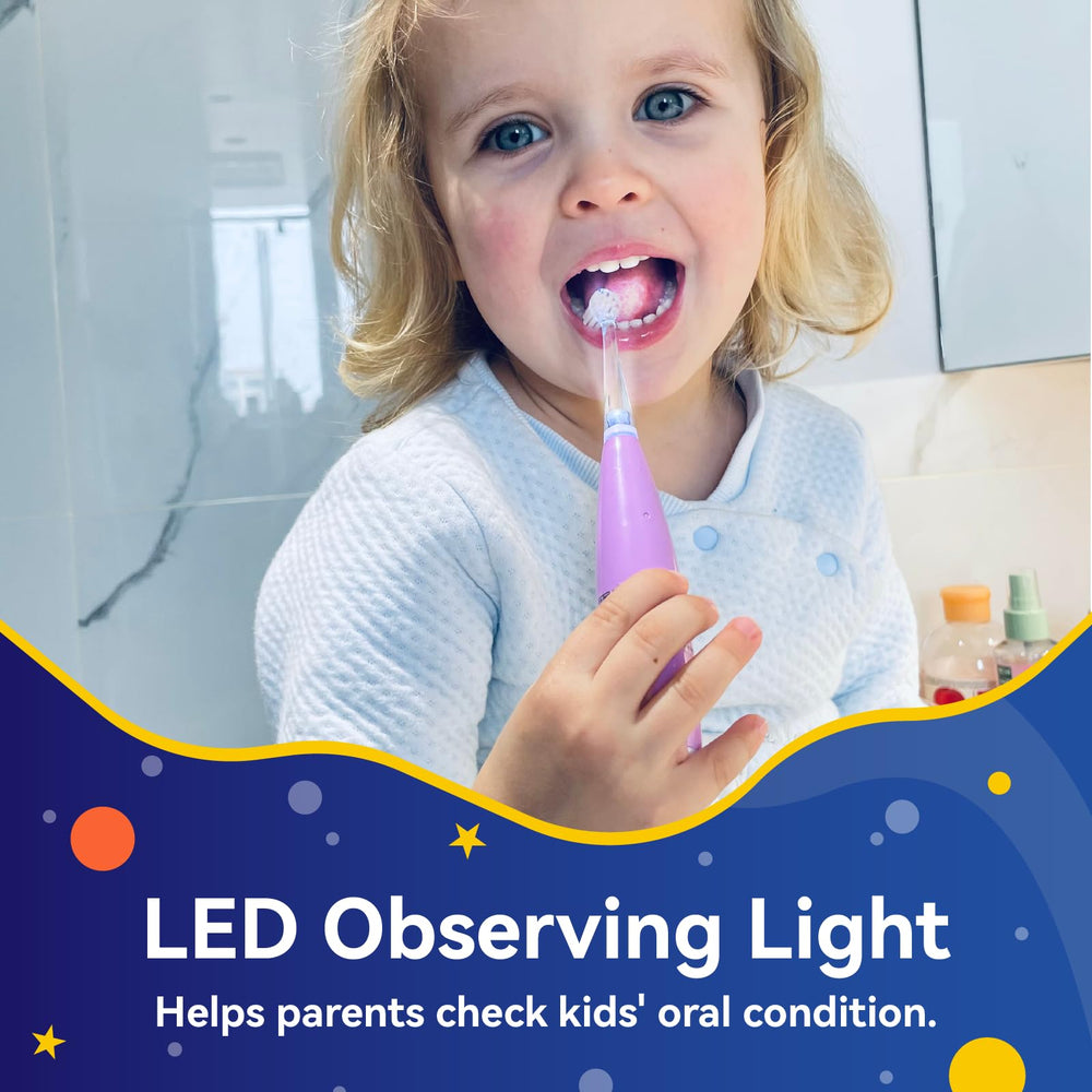 Seven brush heads and DIY stickers included with SEAGO Pink kids toothbrush