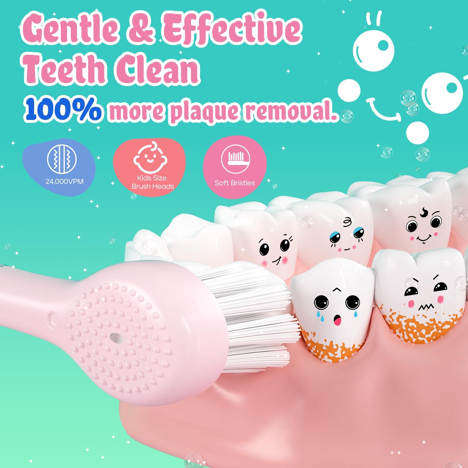 Back view of SEAGO pink kids electric toothbrush