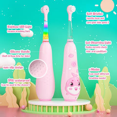 Pink SEAGO toddler toothbrush side grip close-up