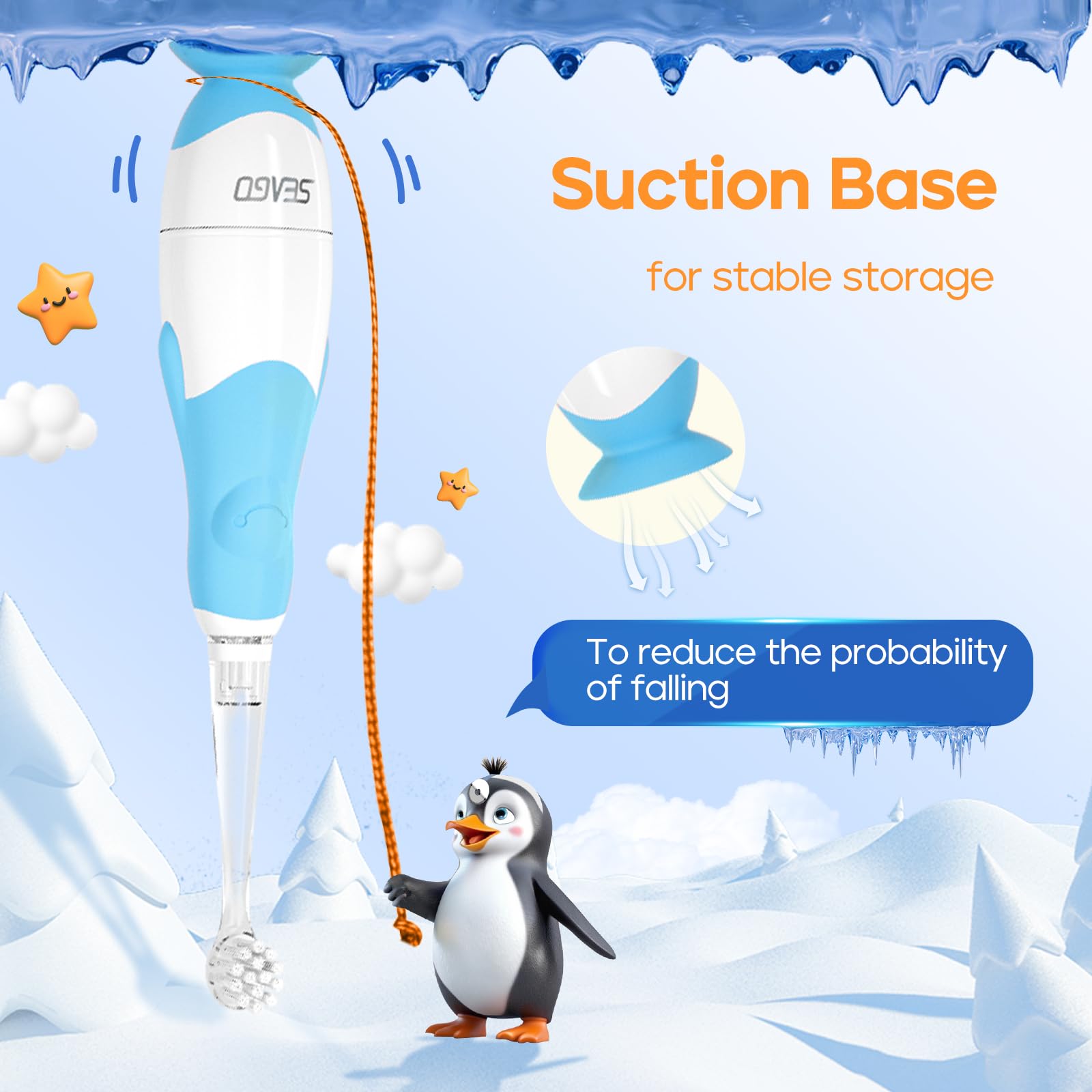 Penguin-themed handle design in blue for toddlers