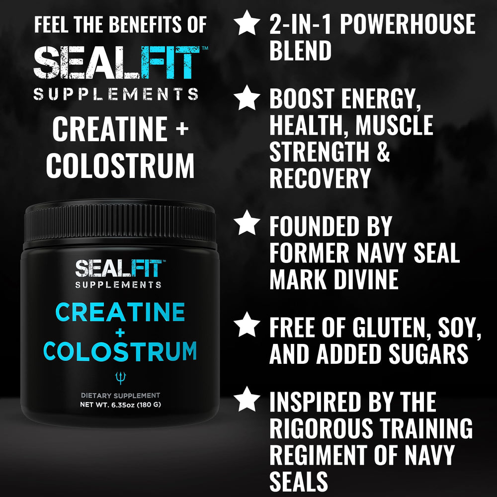 SEALFIT Creatine + Colostrum bottle with label