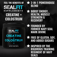 SEALFIT Creatine + Colostrum bottle with label