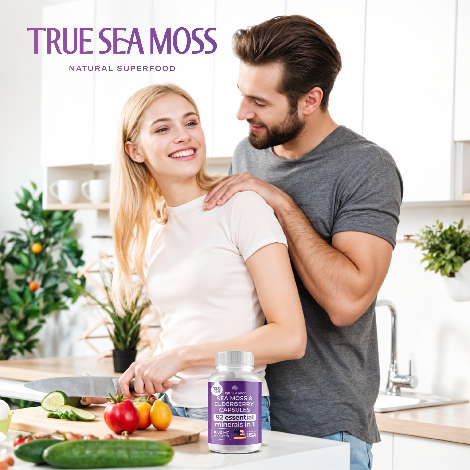 Supplement facts and ingredients panel of TrueSeaMoss capsules