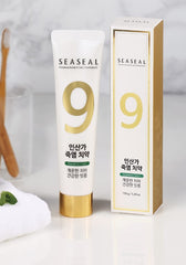 Label on toothpaste box reading '9 TIMES BAKED BAMBOO SALT'
