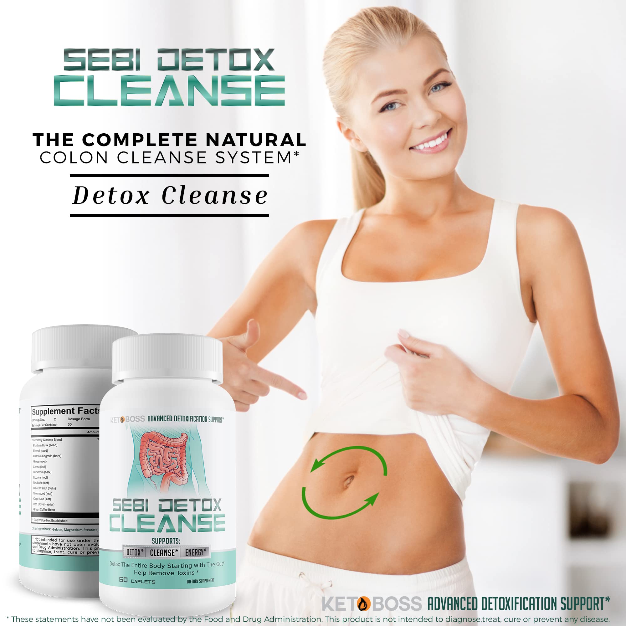 Keto-friendly Sebi Detox Cleanse pills with glass of water
