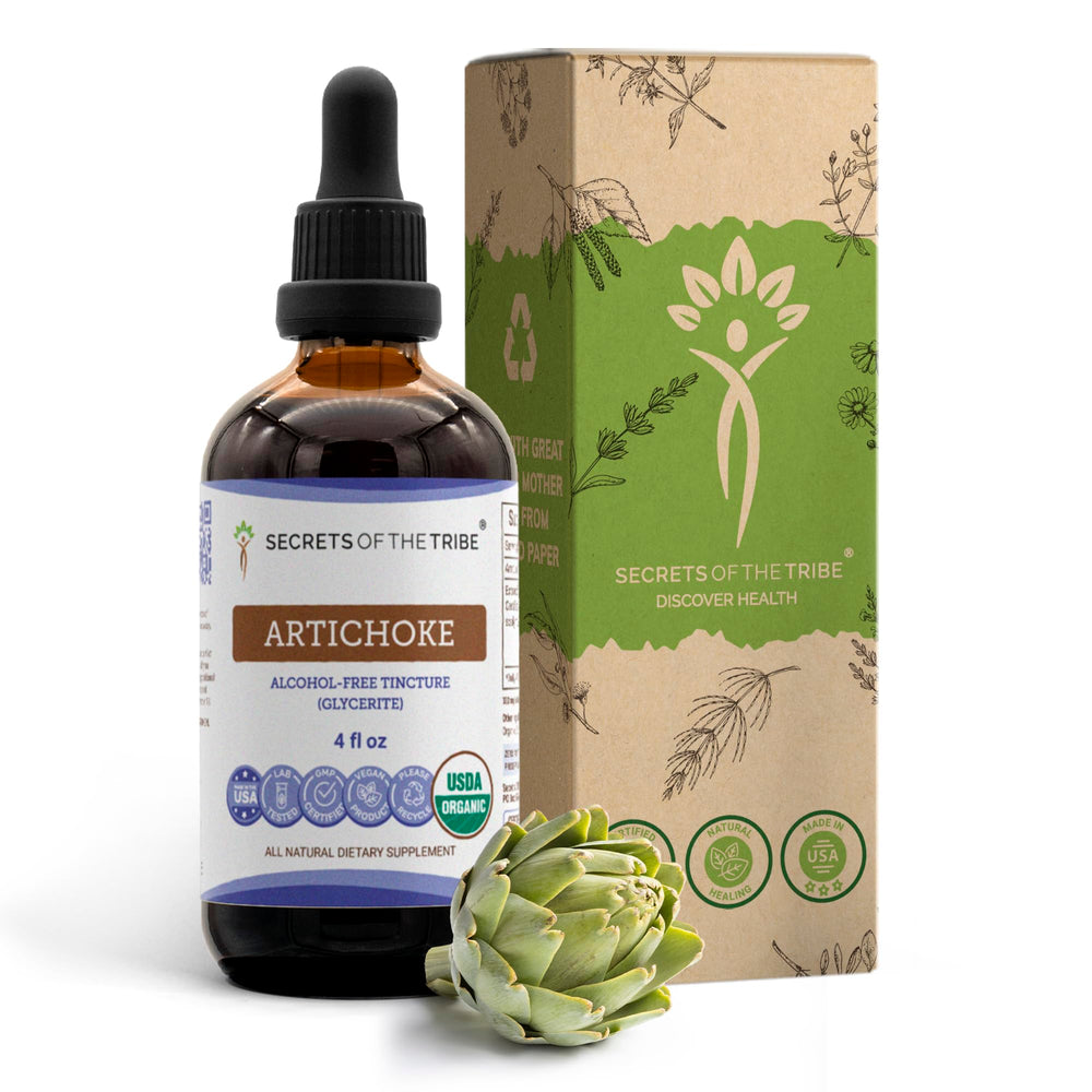 Front view of Secrets of the Tribe Artichoke 4 oz bottle
