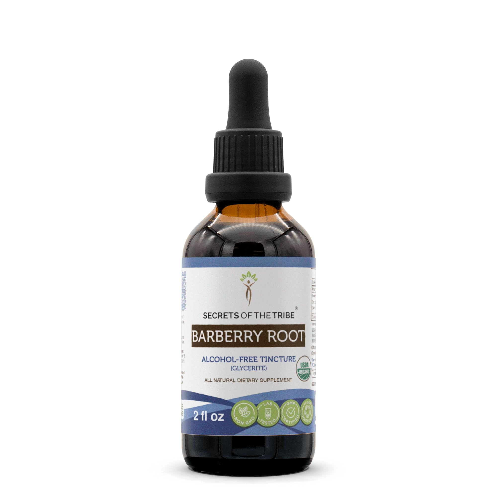 2 oz Secrets of the Tribe Barberry Root bottle with USDA Organic label