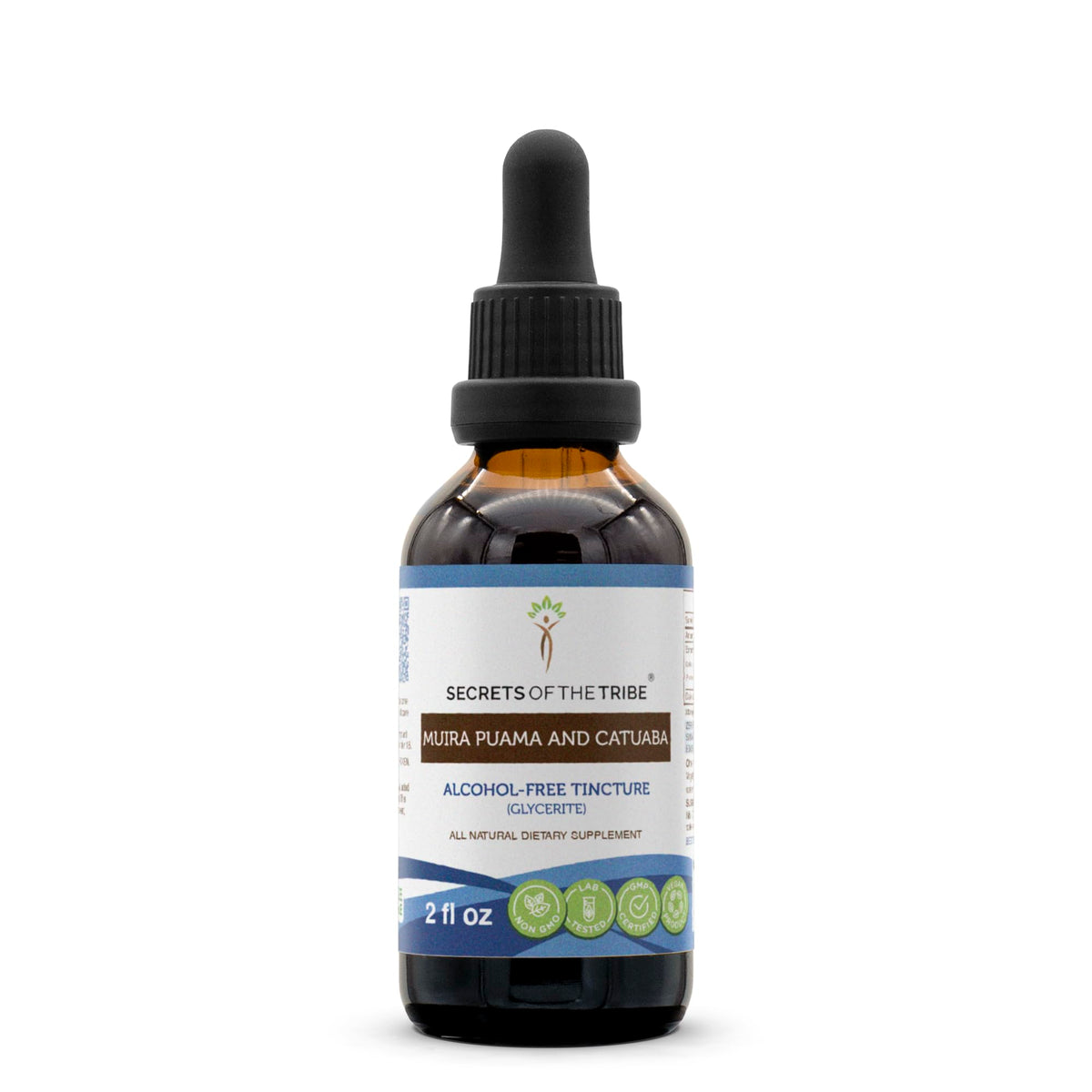 Bottle of Secrets of the Tribe Muira Puama and Catuaba Alcohol-Free Liquid Extract 2 FL OZ