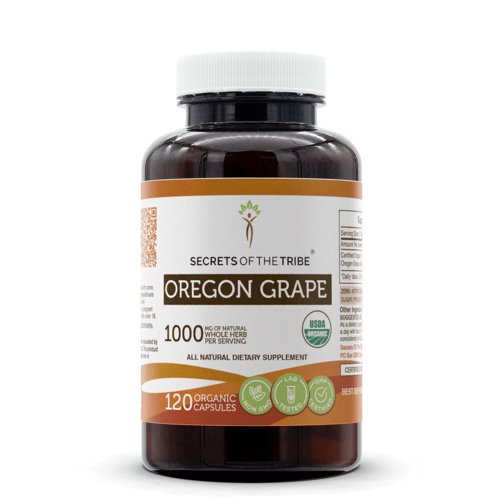 Bottle of Secrets of the Tribe Oregon Grape USDA Organic Capsules