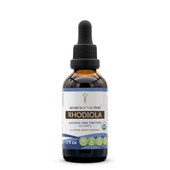 2 oz Secrets of the Tribe Rhodiola USDA Organic alcohol-free extract bottle with dropper