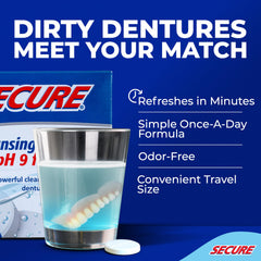 Tablet dissolving in warm water for denture cleaning