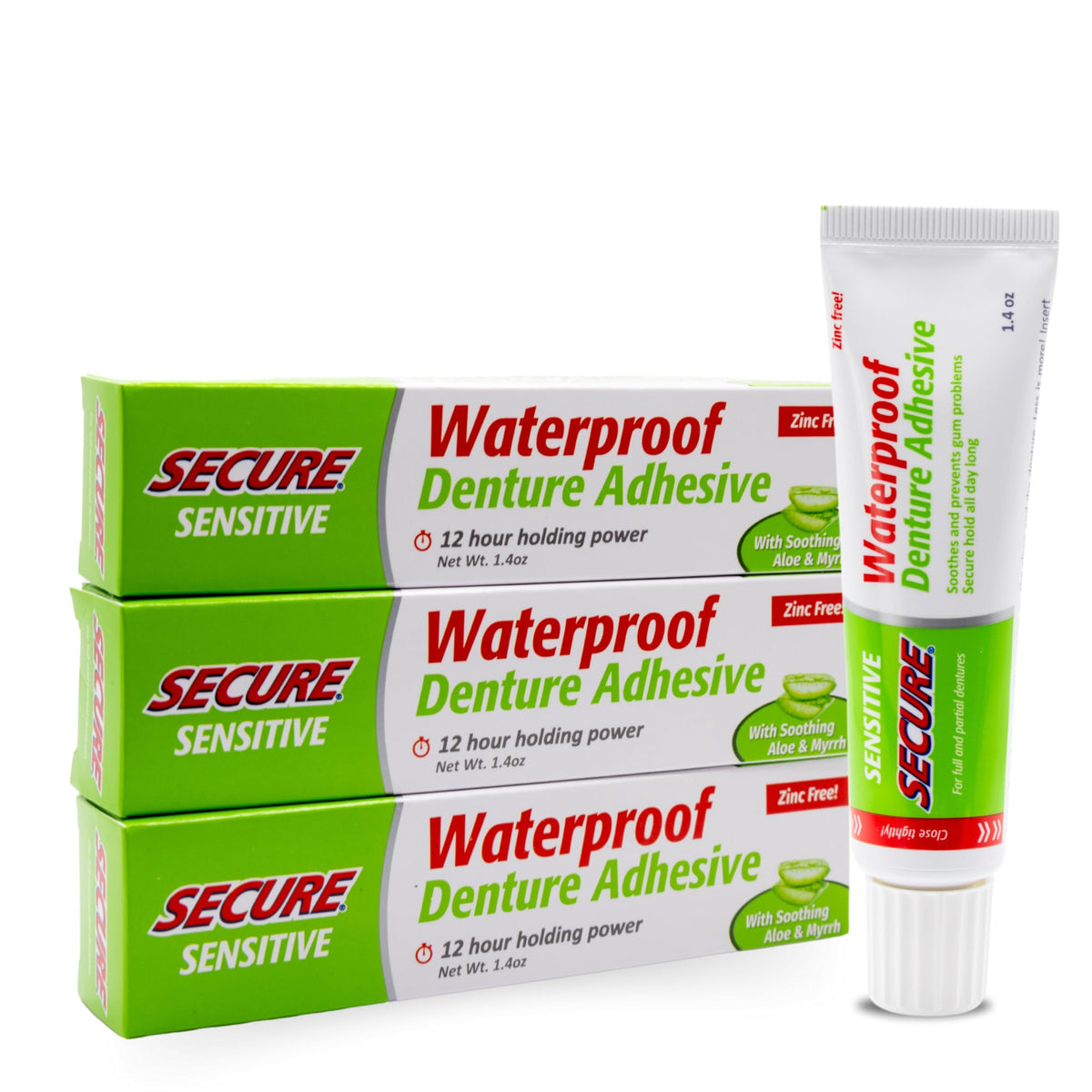 Secure denture adhesive holding for 12 hours