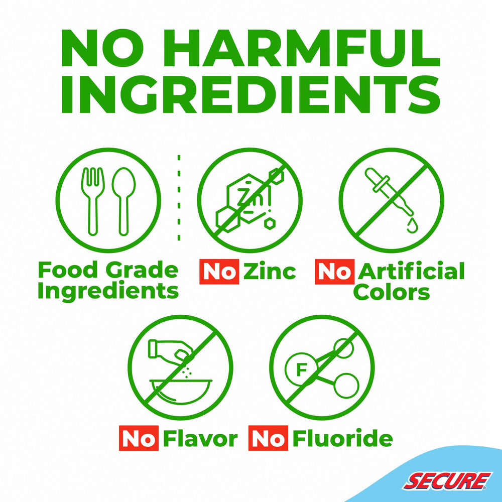 Zinc-free, food-grade formulation label on packaging