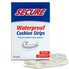 Secure Denture Adhesive Strips packaging displaying zinc-free formula