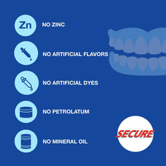Lower dentures with adhesive strips applied