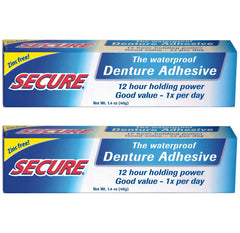Front view of Secure Waterproof Denture Adhesive pack (2 x 1.4 oz)