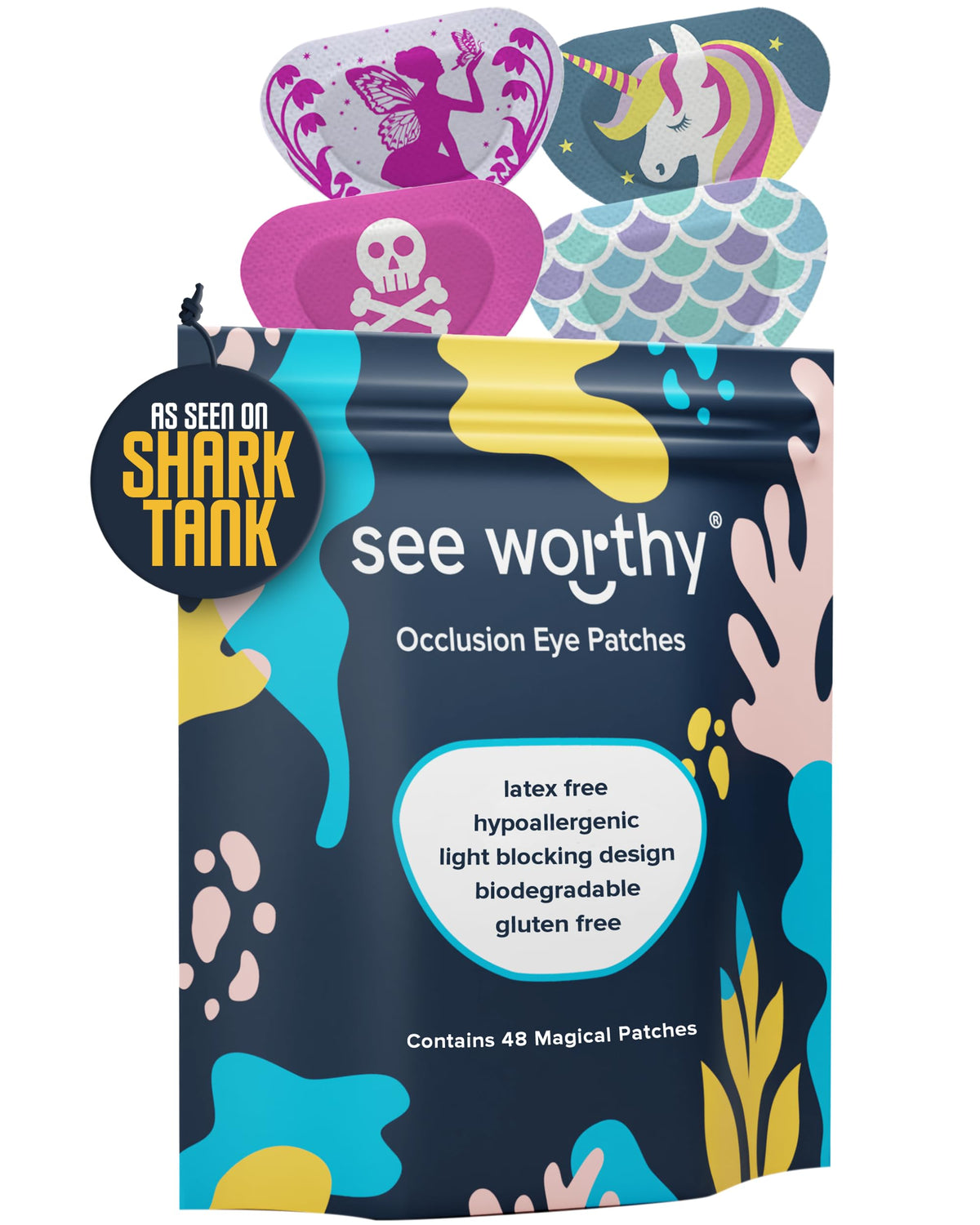 See Worthy Magicals adhesive eye patches one-size-fits-all on a child