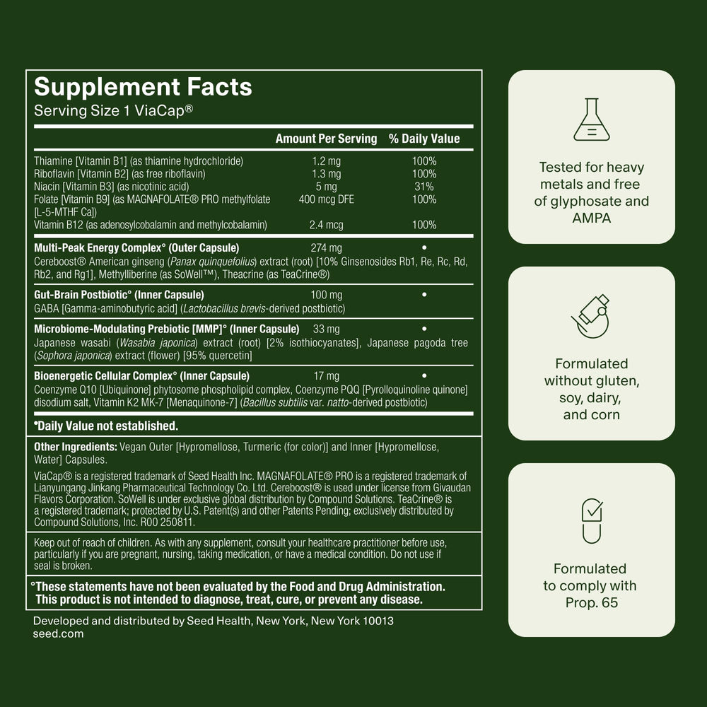 Caffeine-free energy supplement AM-02 packaging