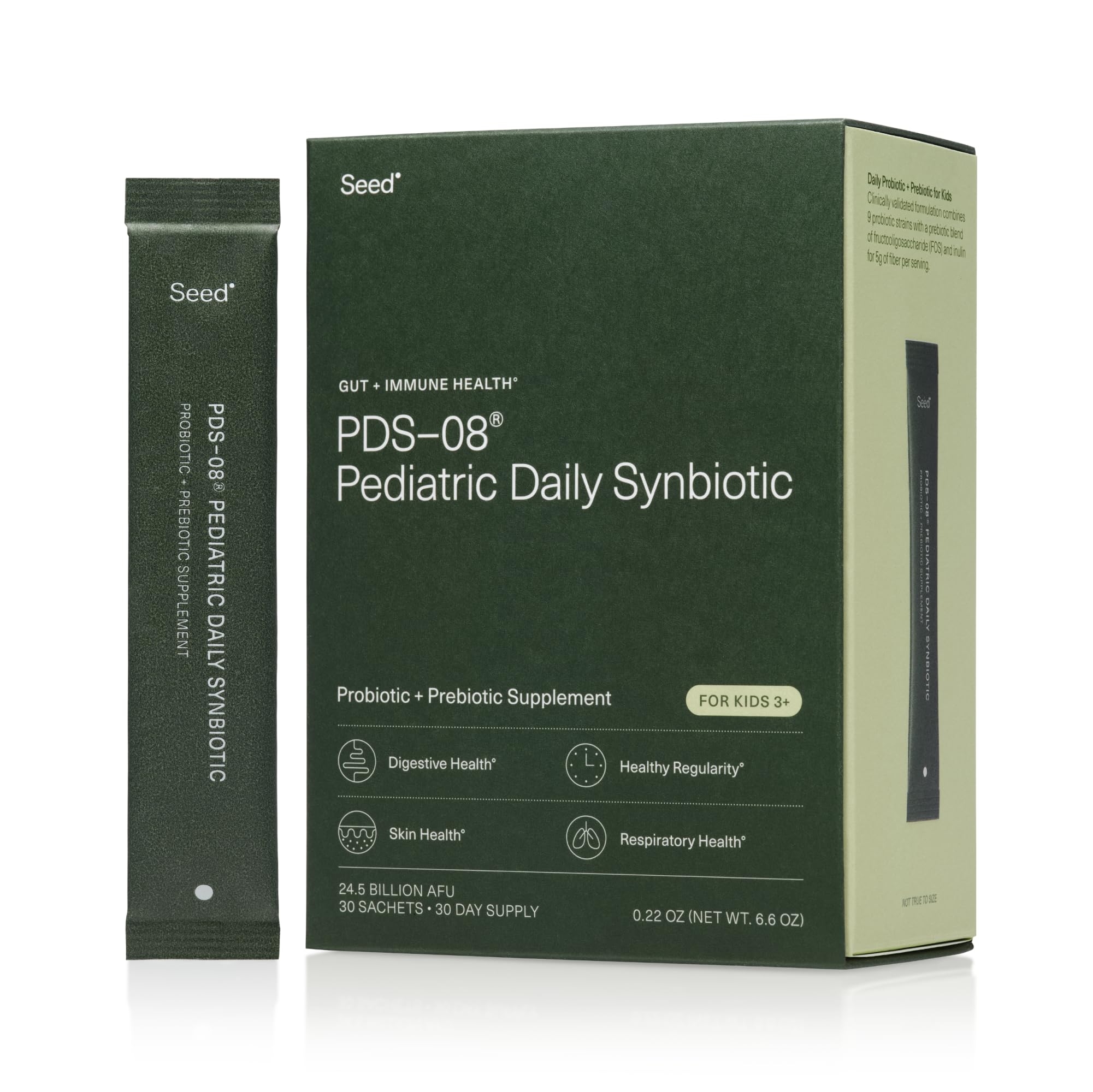 Front view of Seed PDS-08 Pediatric Daily Synbiotic package