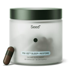Seed PM-02 Sleep + Restore bottle displaying 30-day supply