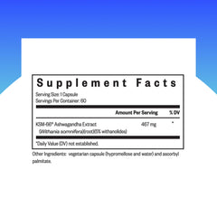 Close-up of Ashwagandha extract capsules showing 467 mg potency and withanolide content