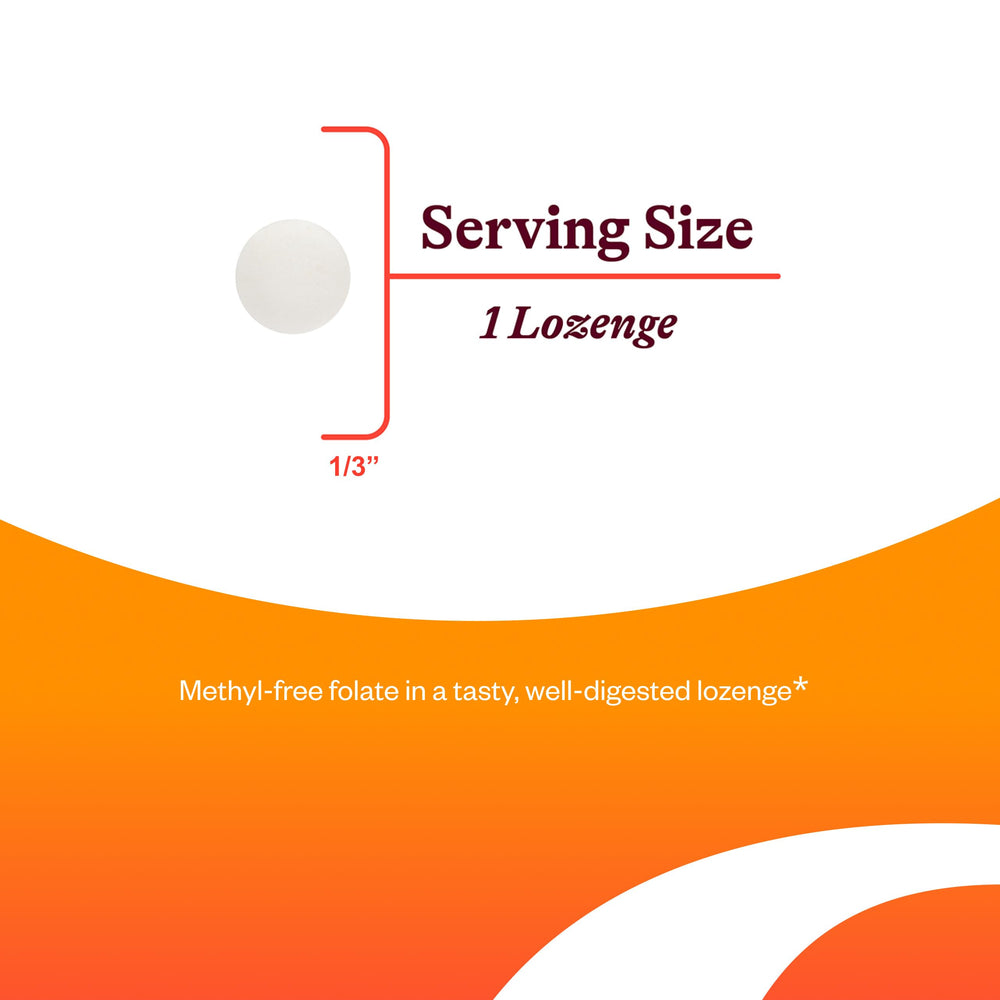 Supplement facts panel showing 1360 mcg DFE folate as folinic acid
