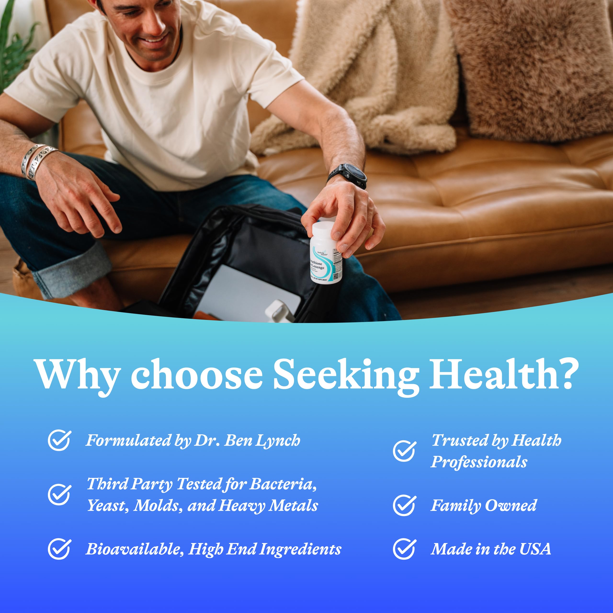 Close-up packaging of Seeking Health Glutathione Plus Lozenges