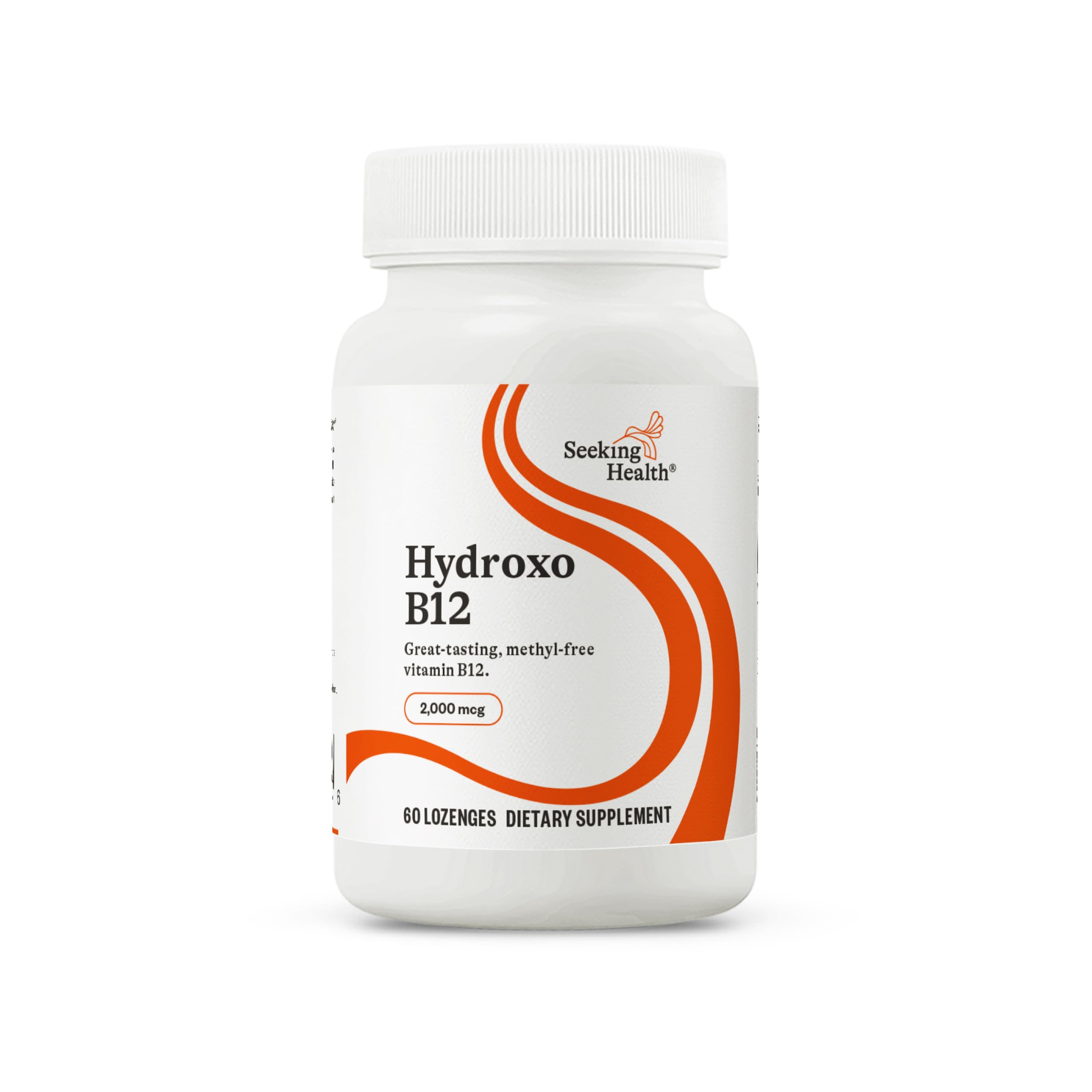 Seeking Health Hydroxo B12 lozenge bottle label showing 2000 mcg per lozenge