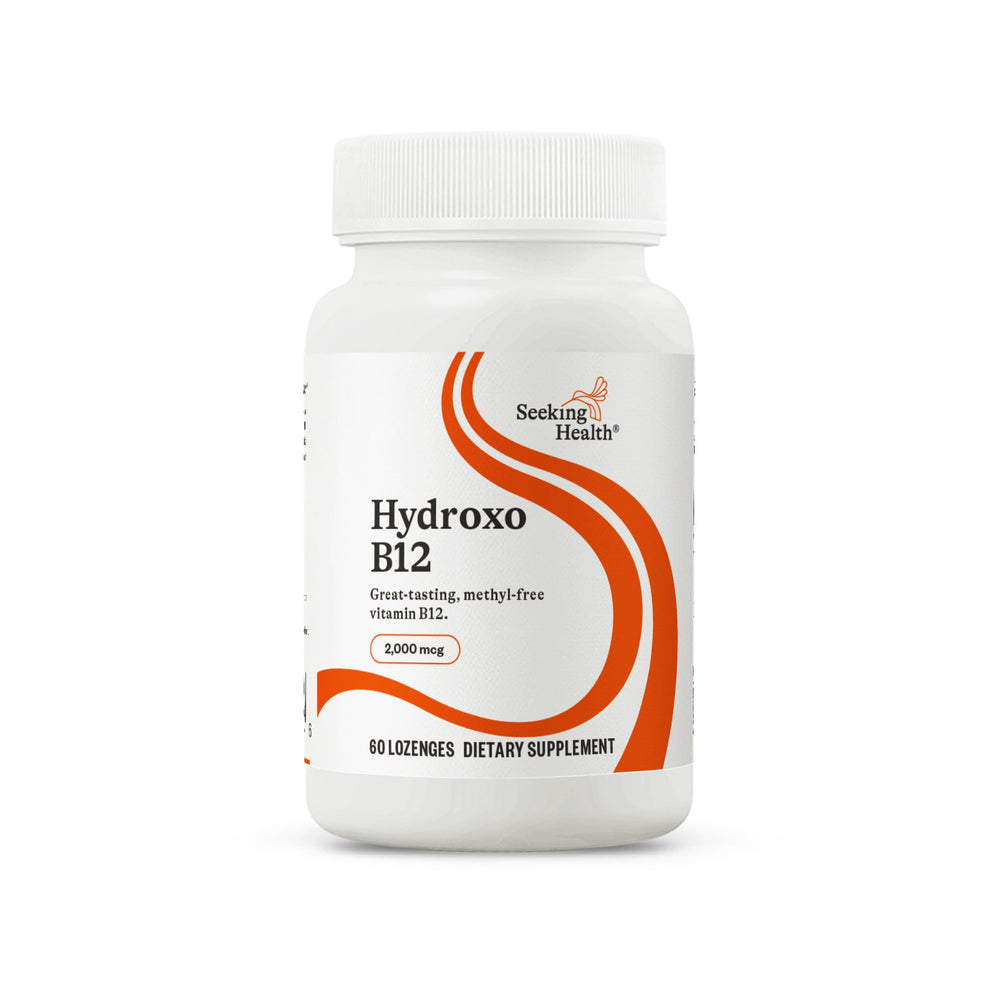 Seeking Health Hydroxo B12 lozenge bottle label showing 2000 mcg per lozenge