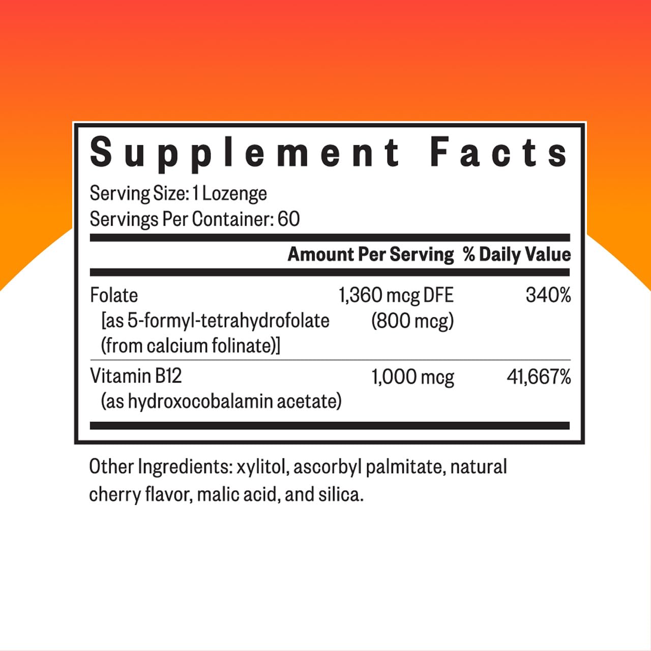 Close-up of the Seeking Health Hydroxo B12 and folinic acid label