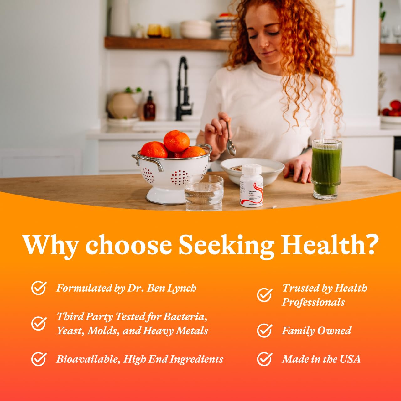 Vegan and vegetarian friendly iron supplement bottle