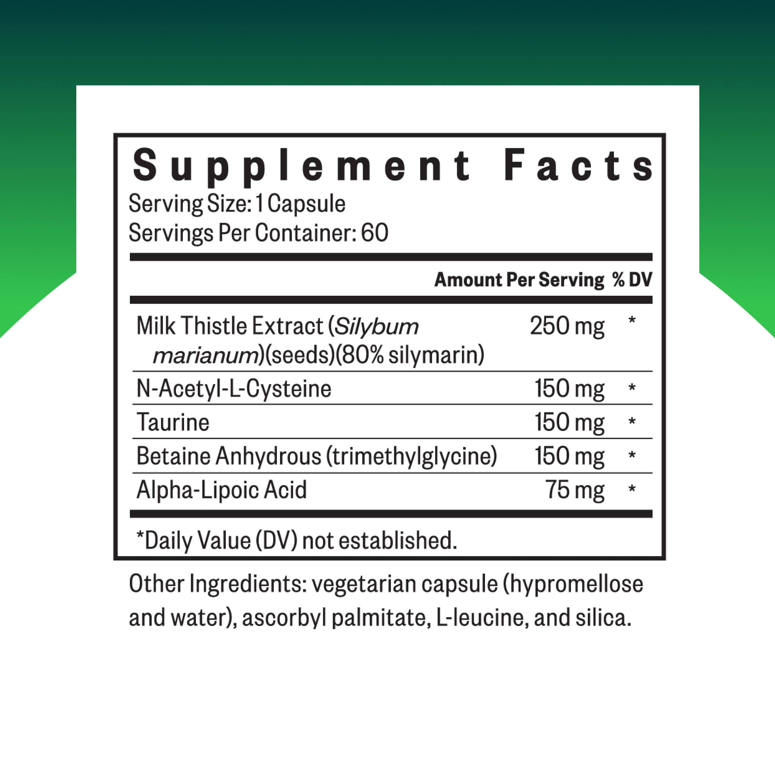 Bottle with label details for Liver Nutrients