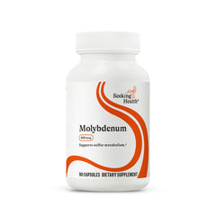 Bottle of Seeking Health Molybdenum Glycinate Chelate supplement, 500 mcg, 90 vegan capsules