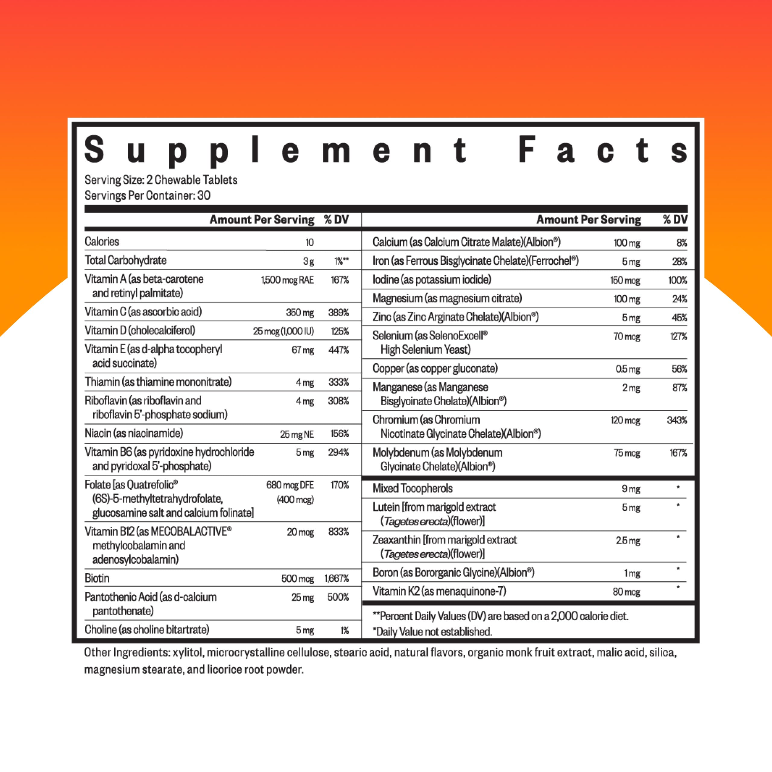 Close-up of L-5-MTHF and B12 on supplement label