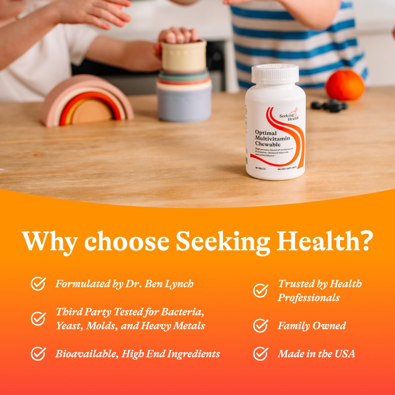 Seeking Health logo on the supplement bottle